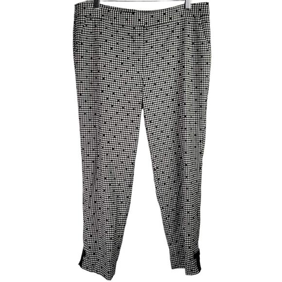 Talbots Pants Women's Wool Plaid Polka Dot Ankle Size 10P Black White Kitschy - Picture 2 of 9